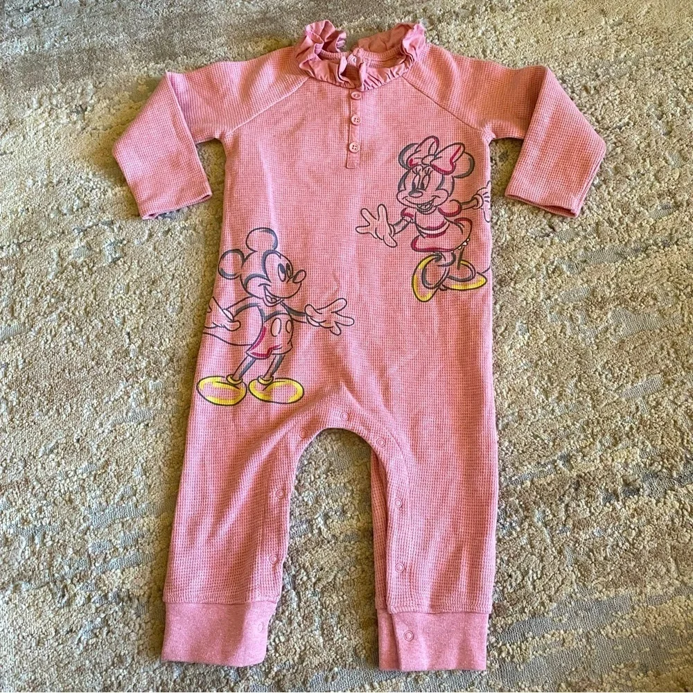 Disney Baby Girl Mickey Minnie Mouse Romper Waffle Cotton Snap Legs Pink: 24m